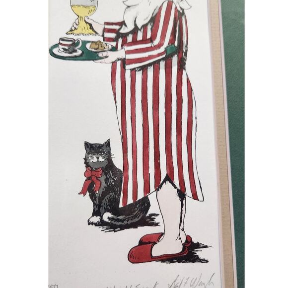 Signed Numbered Framed Santa Claus Midnight Snack Handpainted Christmas Art - Picture 5 of 5